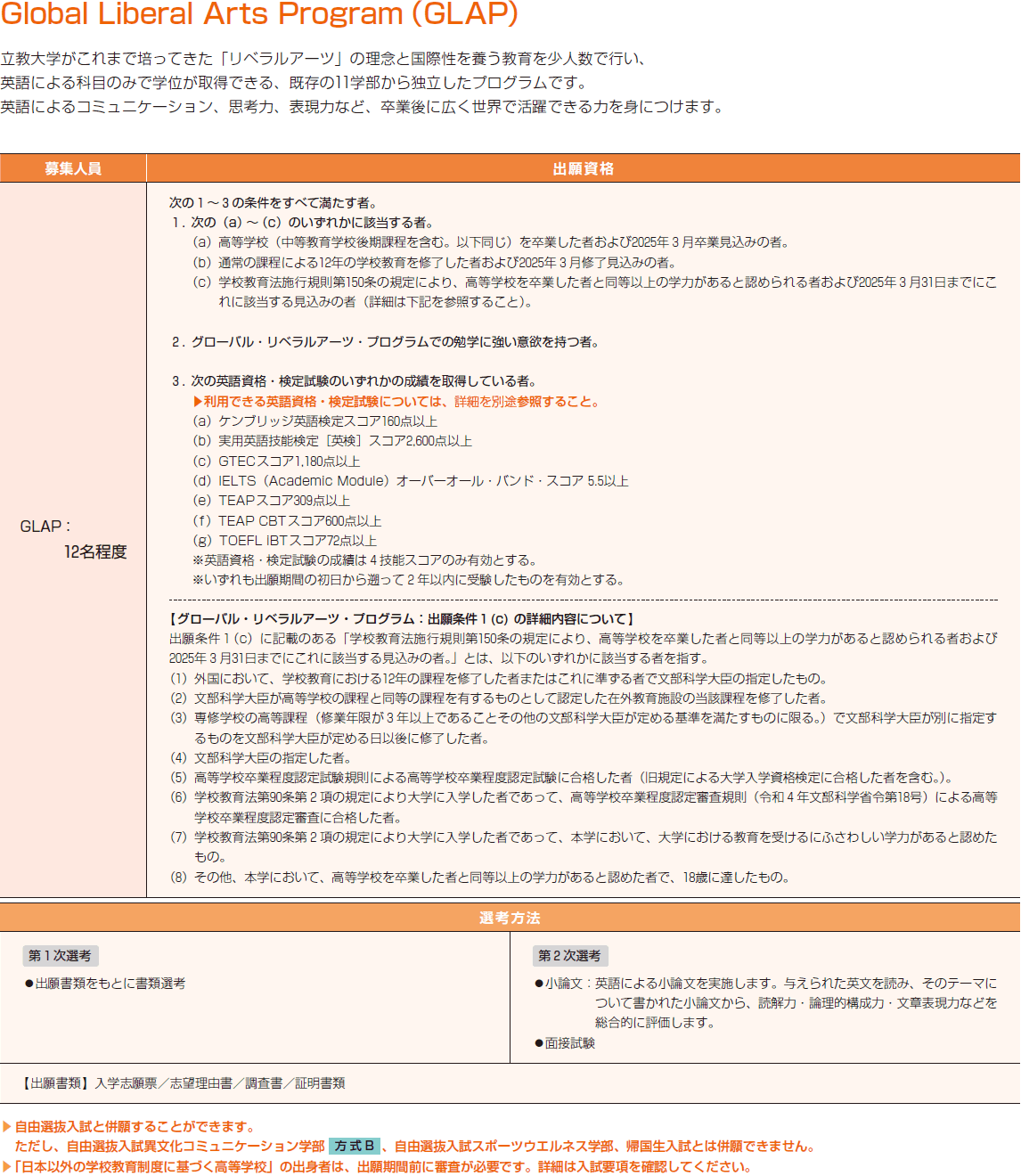 22年度 国際コース選抜入試 立教大学