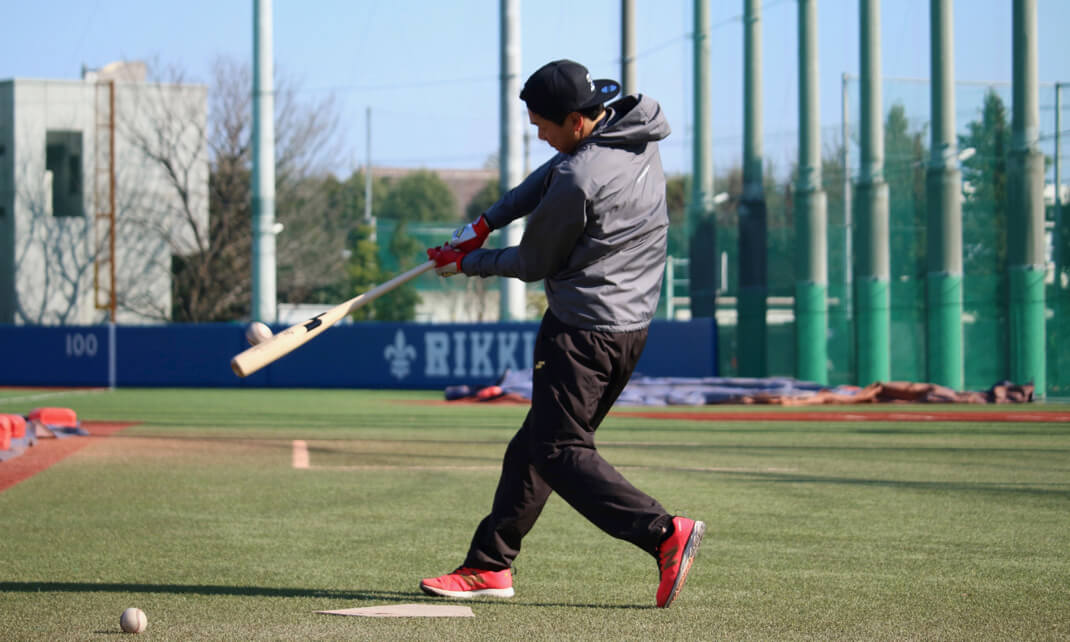 野球部グラウンドでのバッティング練習(左打席)